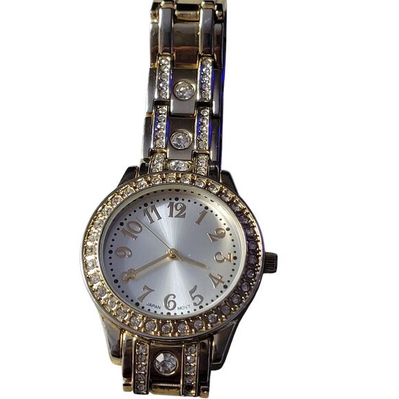 Swifty Style Women Japan Watch Bling Bling Gold Tone Crystal Link Bracelet Band - Picture 3 of 9